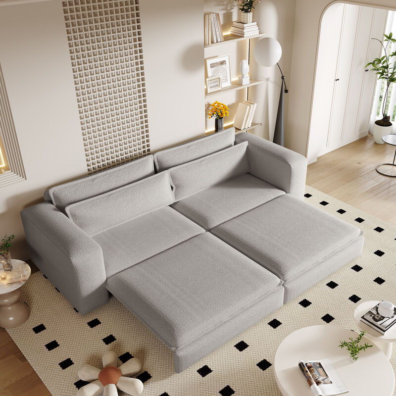 Whisen 93" King Size Sleeper Sofa, 3-Seat Teddy Fabric Convertible Couch with 2 Lumbar Pillows image number 6