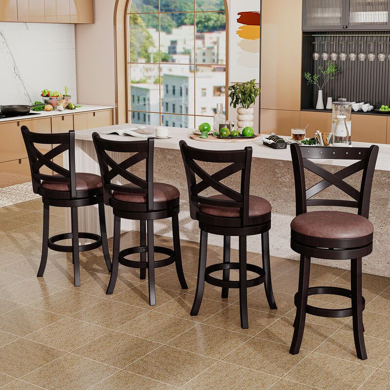 2-Piece Swivel Bar Stool Set with Upholstered Seat &ndash; Counter or Bar Height Chairs