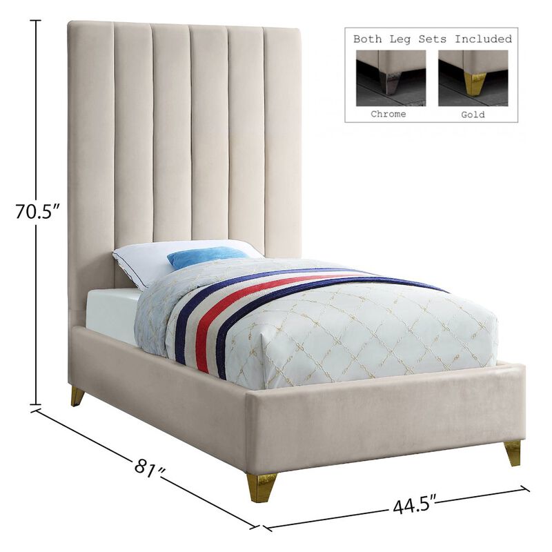 Meridian Furniture Via Cream Velvet Twin Bed