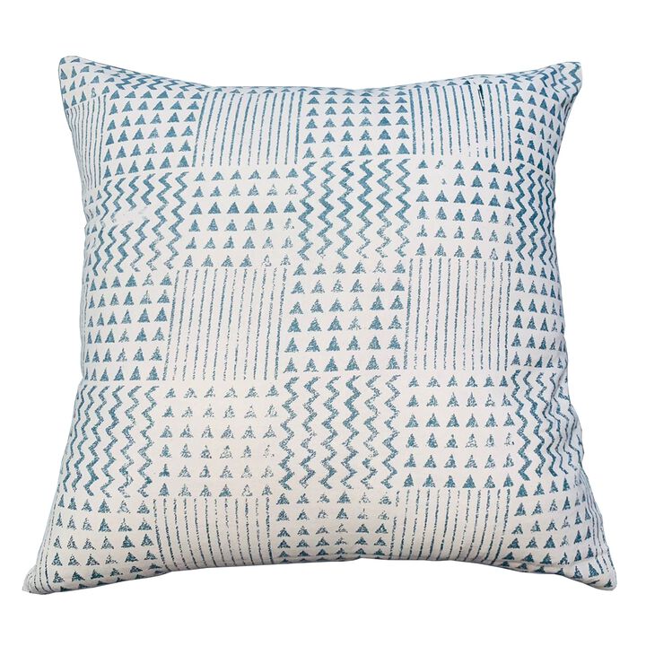 18 x 18 Handcrafted Square Cotton Accent Throw Pillows, Aztec Minimalistic Print, Set of 2, Blue, White-Benzara
