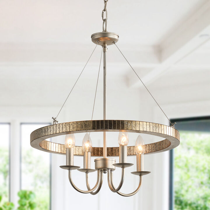 4-Light Brushed Nickel Wagon Wheel Candle Chandelier