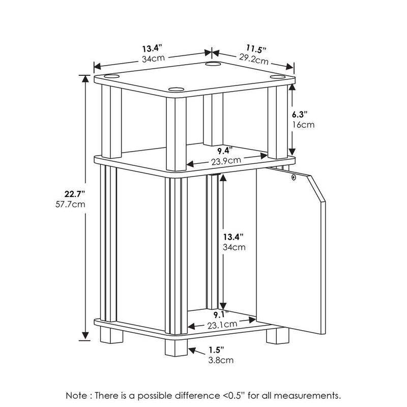 Furinno Just 3-Tier End Table with Door, French Oak/Black