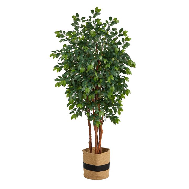 Nearly Natural 7-ft Sakaki Tree w/1862 Branches in Natural Cotton Planter
