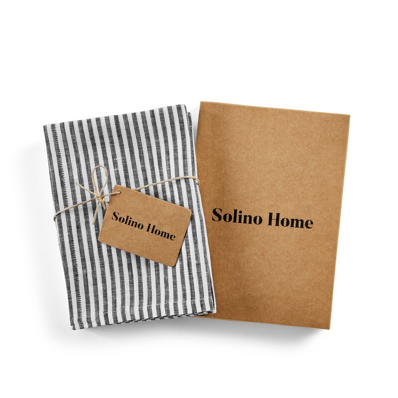 Solino Home Narrow Stripe 100% Linen Kitchen Towels &ndash; Set of 2, 17 x 26 in, Machine Washable, Holiday and Everyday Dining
