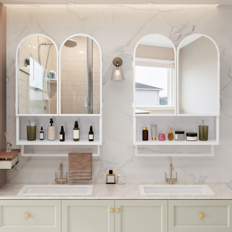 ELEMENT ACE Modern Double-Arched Mirror Cabinet with Adjustable Shelves and Towel Rack for Bathroom Organization and Storage image number 6