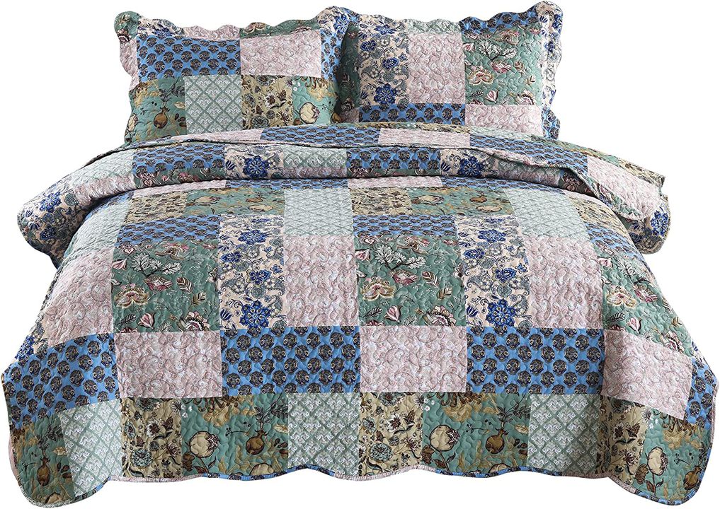MarCielo 3 Piece Printed Quilt Bedspread Set Bedding Coverlet Set King Size B026