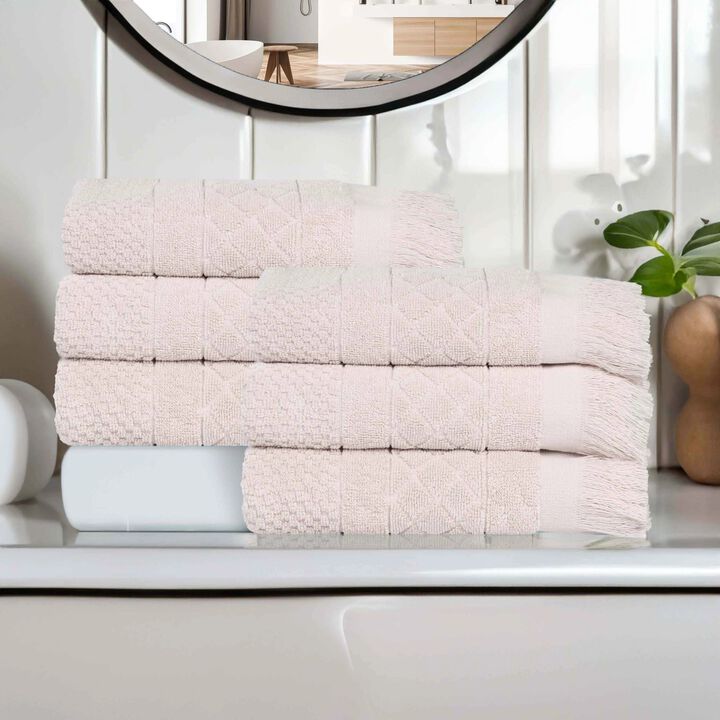 Absorbent Cotton Hand Towels Set of 6 with Geometric Jacquard Design