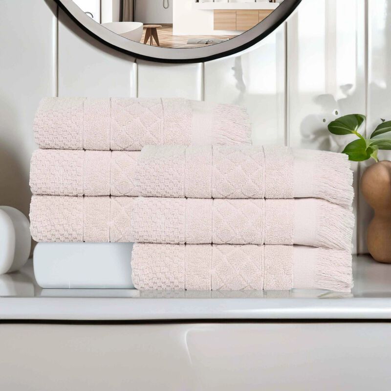 Absorbent Cotton Hand Towels Set of 6 with Geometric Jacquard Design image number 1