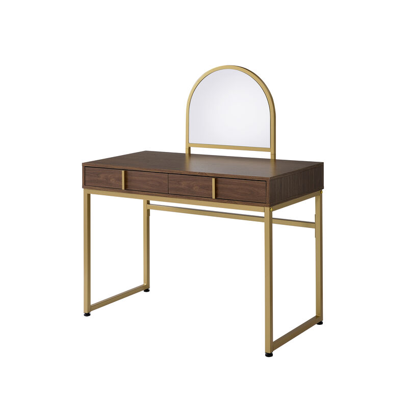 Coleen Vanity Desk w/Mirror & Jewelry Tray in Walnut & Gold Finish image number 4