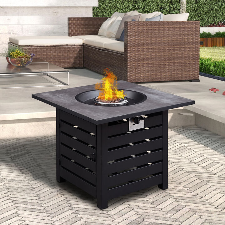 Fire Pit Table, 32-inch Square 50,000 BTU Auto-Ignition Propane Gas Firepit with Waterproof Cover