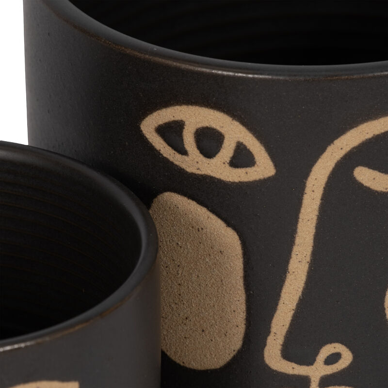 Funky Face Planter with Saucer, Black set