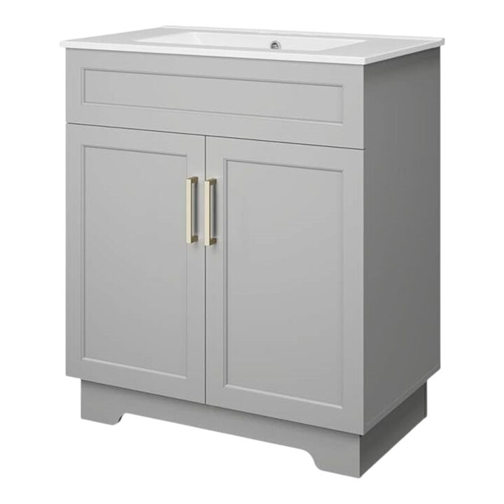 Modern Bathroom Vanity with Wood Finish and Ceramic Sink for Small Spaces