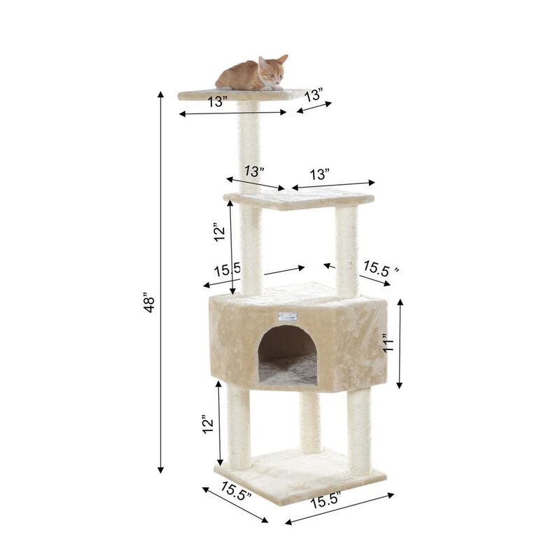 Armarkat 48-Inch Real Wood Cat Tree In Beige With Perch And Playhouse