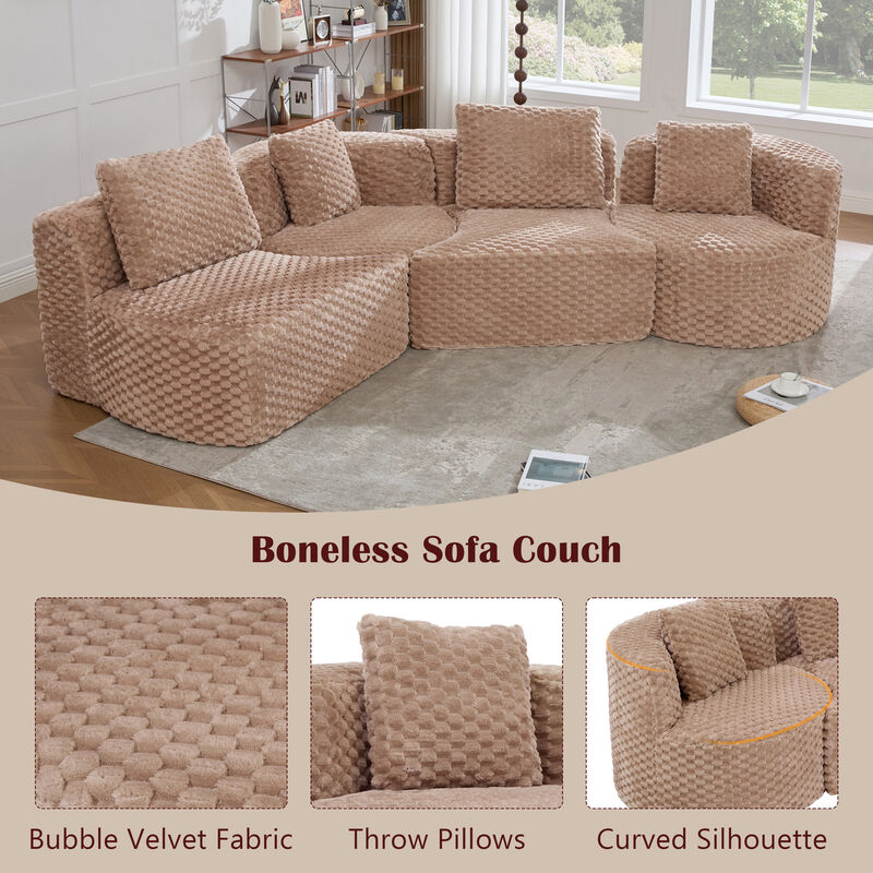 Merax Modular Sofa with Deep Seating & Bubble Velvet Upholstery &ndash; Freely Configurable Sections image number 3