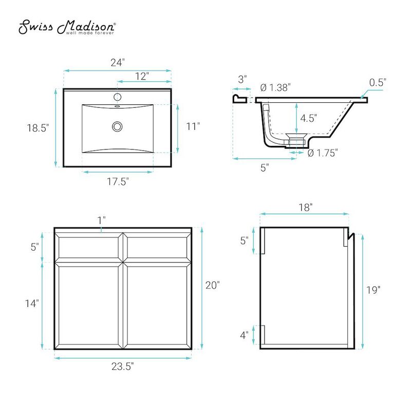 St. Tropez 24" Wall-Mounted Bathroom Vanity in Natural Oak with Sink Top image number 4