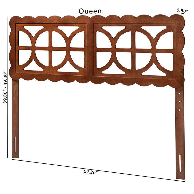 Baxton Studio Nansen Wood Headboard with Scalloped Frame - Geometric Cutout Decorative Panel for Bed Frame, Modern Coastal Bedroom Accent with Adjustable Height, Queen, Walnut