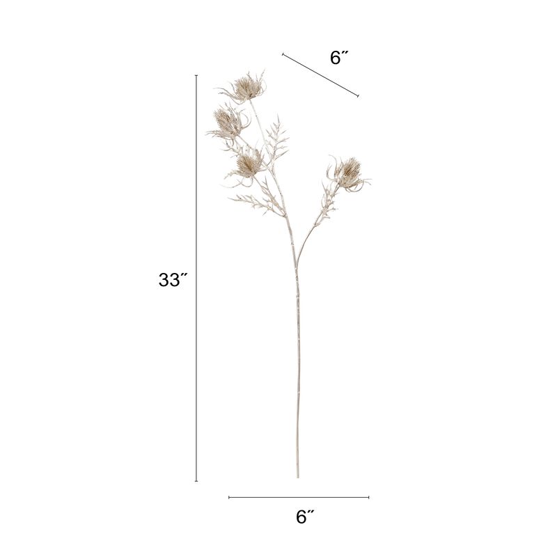 Silvered Faux Thistle Stem with Glittered Finish and Iron Detail image number 1