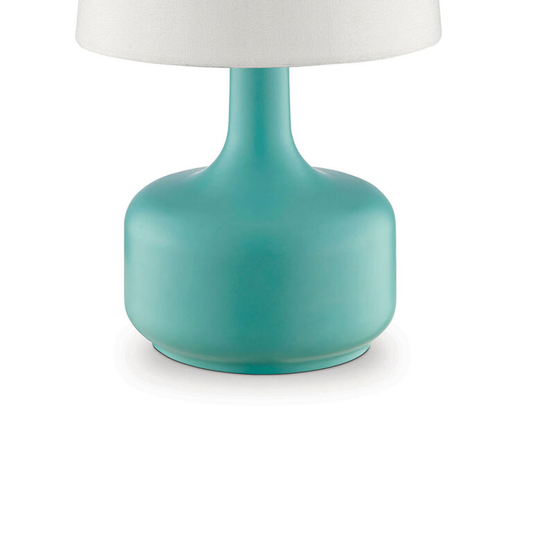 Metal Pot Belly Base Table Lamp with 3 Way Touch Light, White and Sky Blue