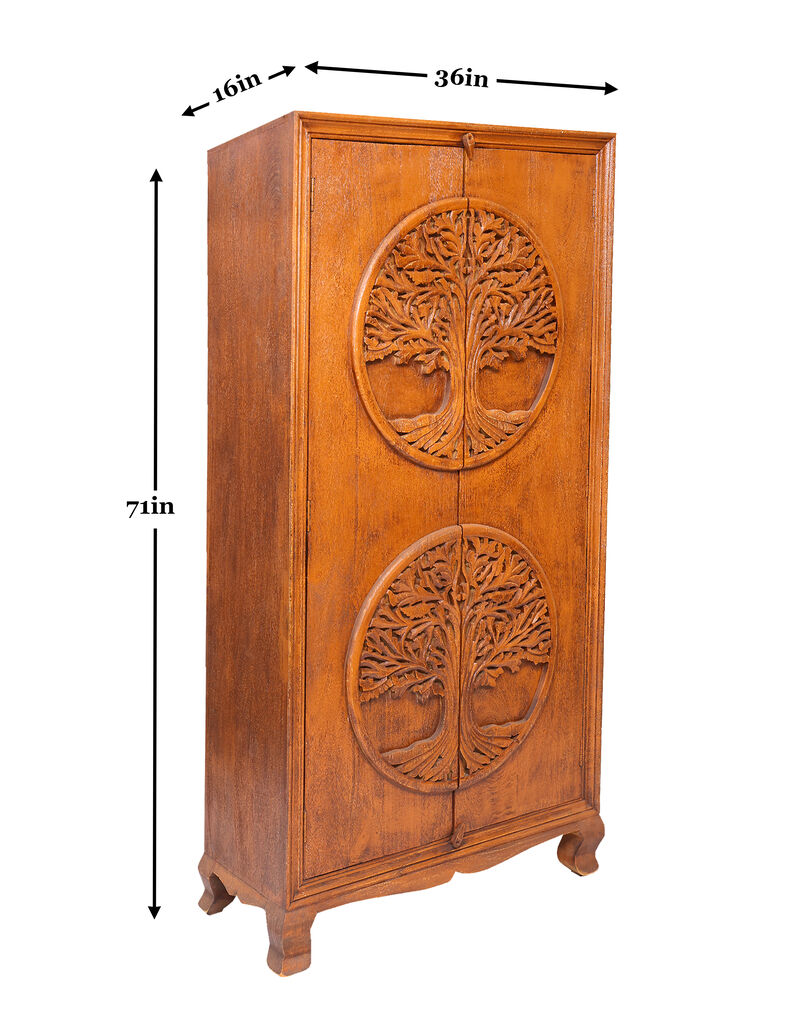 Brown Antique Tree of Life Solid Wood Armoire image number 2