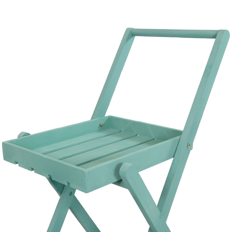 Sunnydaze 2-Tier Fir Wheeled Planter Stand - Robin Egg Blue