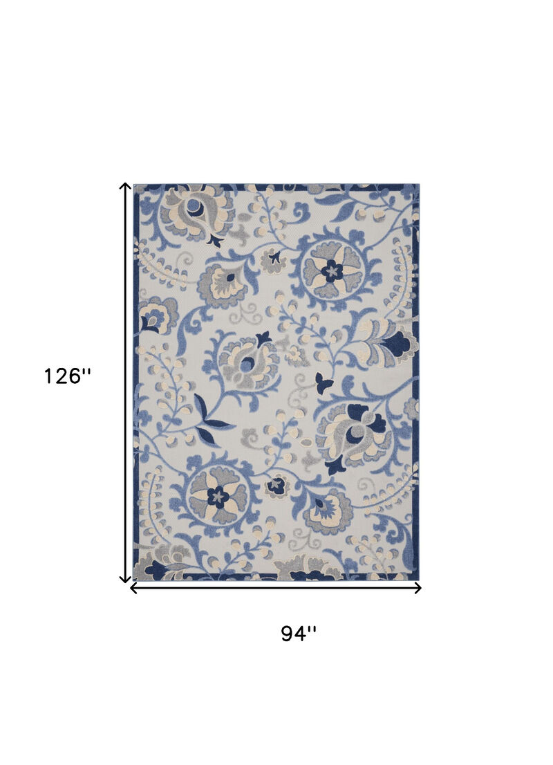 HomeRoots 8' X 11' Blue And Gray Floral Indoor Outdoor Area Rug image number 6