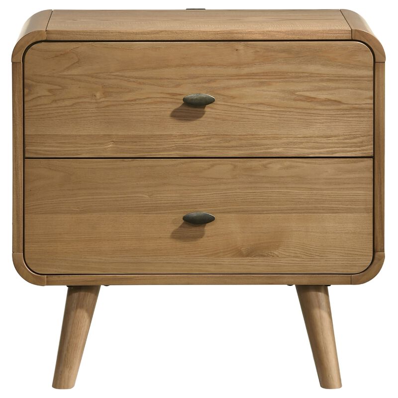 Ryb Nightstand with 2 Drawers, Curved Corners, Light Ash Wood 27 Inch image number 0