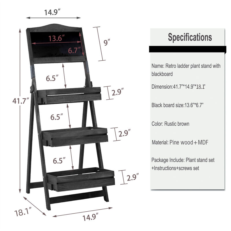 3-Tier Wood A-Frame Sidewalk Menu Chalkboard Sign with Display Shelf Plant Stand image number 4