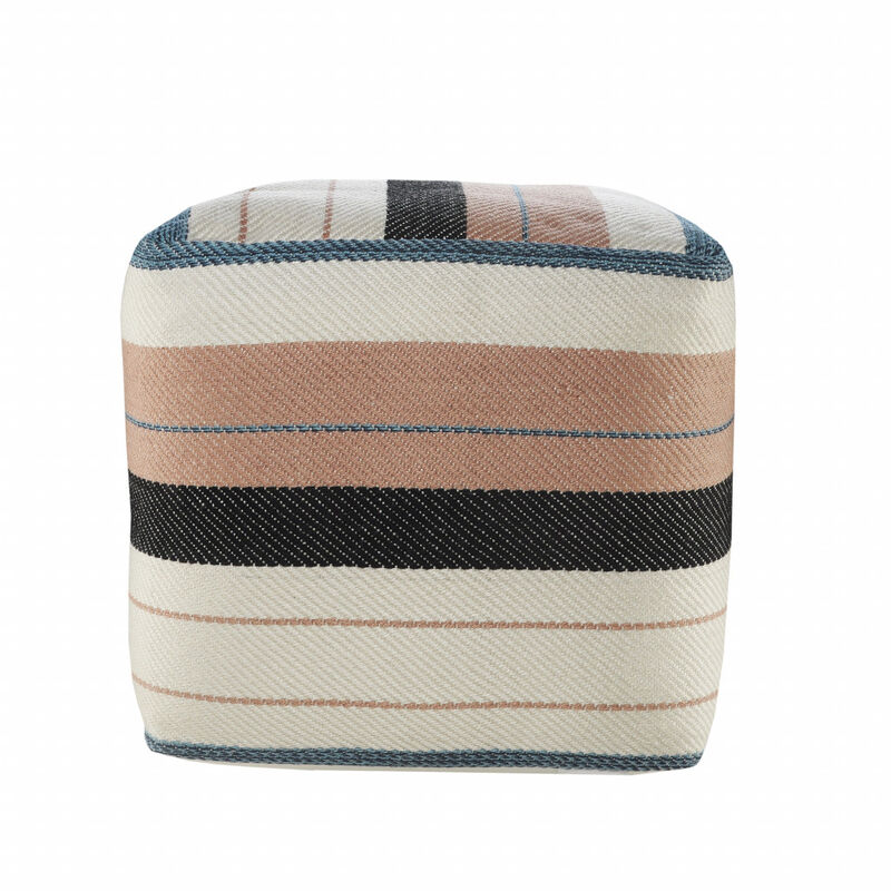 Indoor Outdoor Polyester Striped Pouf Ottoman for Seating and Home Decor