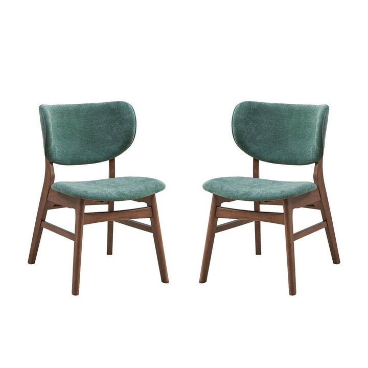 Evis 23 Inch Side Dining Chair Set of 2, Walnut Brown, Soft Green Fabric