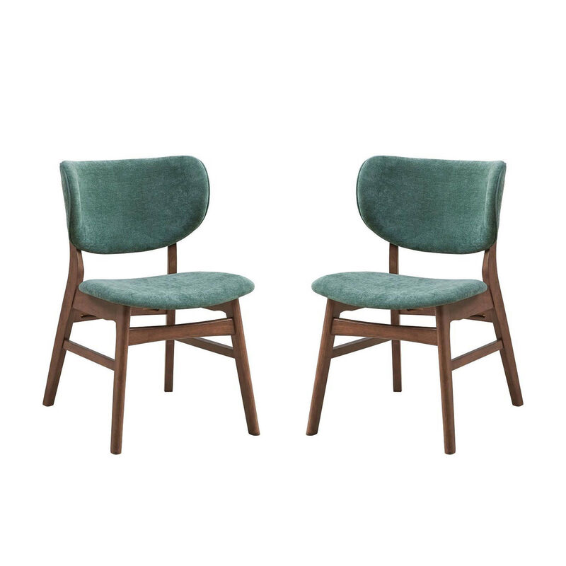 Evis 23 Inch Side Dining Chair Set of 2, Walnut Brown, Soft Green Fabric