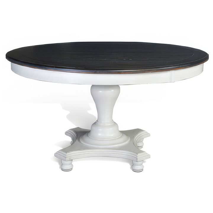 Orso Dining Table, Pedestal Base, 54 Inch Round Top, White, Dark Brown - Benzara