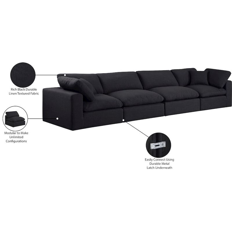 Meridian Furniture Comfy Black Linen Textured Fabric Modular Sofa