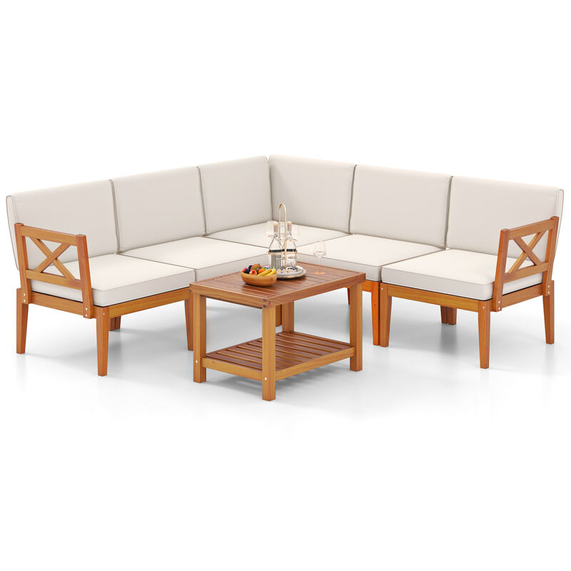 6-Piece Patio Furniture Set with Cushions & 2-Tier Coffee Table for Outdoor Lounge