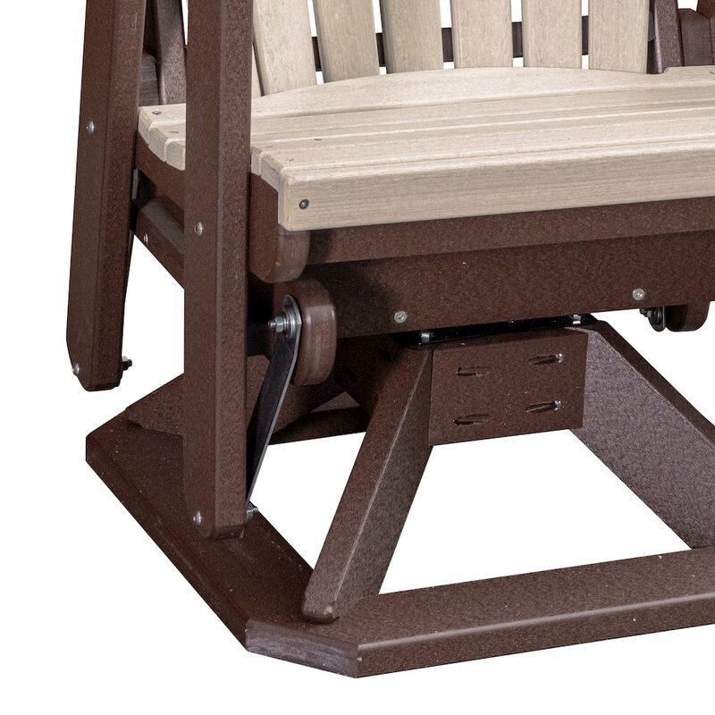 American Furniture Classics Fan Back Swivel Glider in Birchwood on a Tudor Brown Base