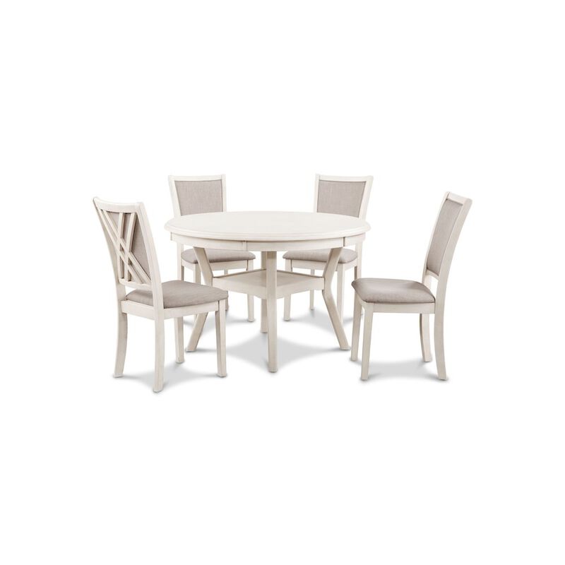 New Classic Furniture Amy 5-Piece Wood Round Dining Set, Bisque