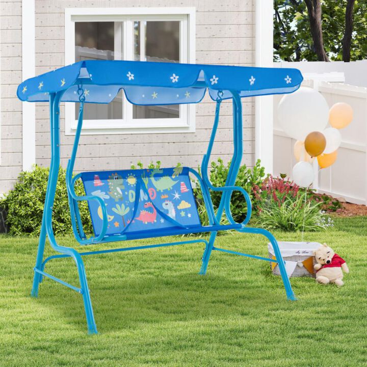 Hivvago 2-Seater Kids Patio Swing with Metal Stand and Adjustable Canopy