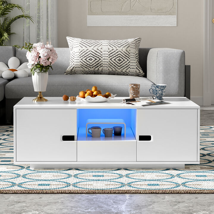Merax Modern High Glossy Rectangle Coffee Table 16 Color LED Lights