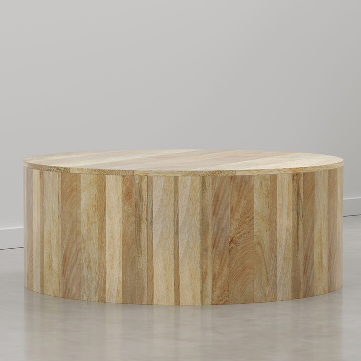 Millbury 36 inch Wide Solid Mango Wood Drum Coffee Table
