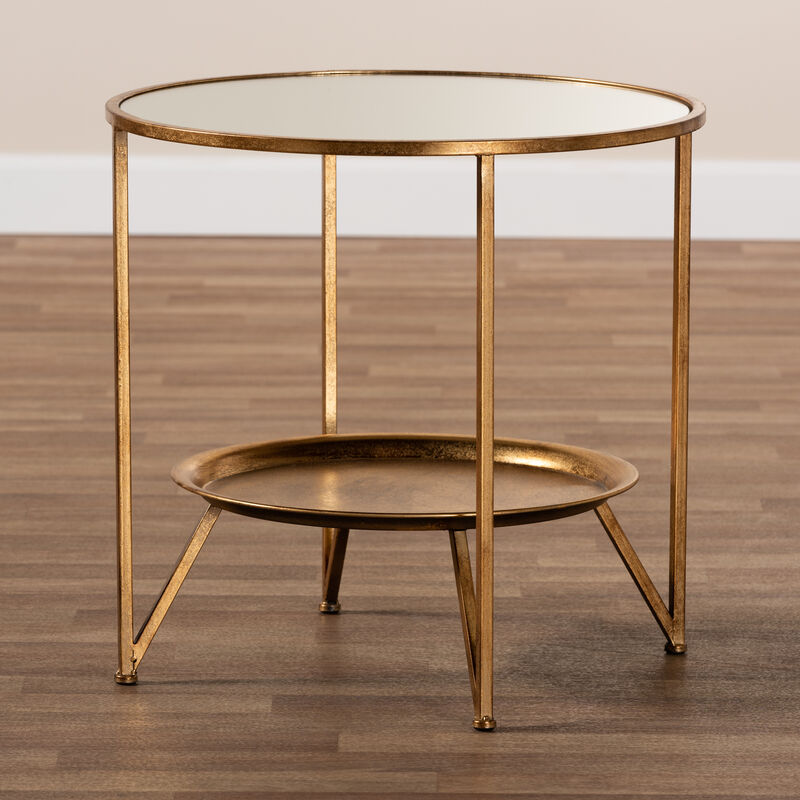 Baxton Studio Tamsin Gold Finished Metal And Mirrored Glass Accent Table With Tray Shelf image number 4