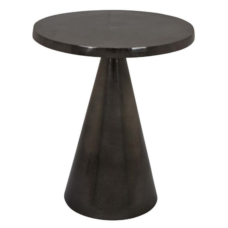 Riot 19 Inch Plant Stand Table, Round Top, Triangle Pedestal, Metal, Black - Benzara