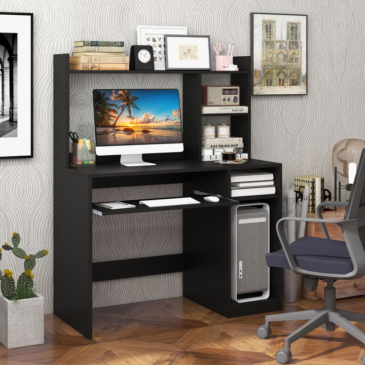 Home Office Computer Desk with Bookcase Keyboard Tray and CPU Stand