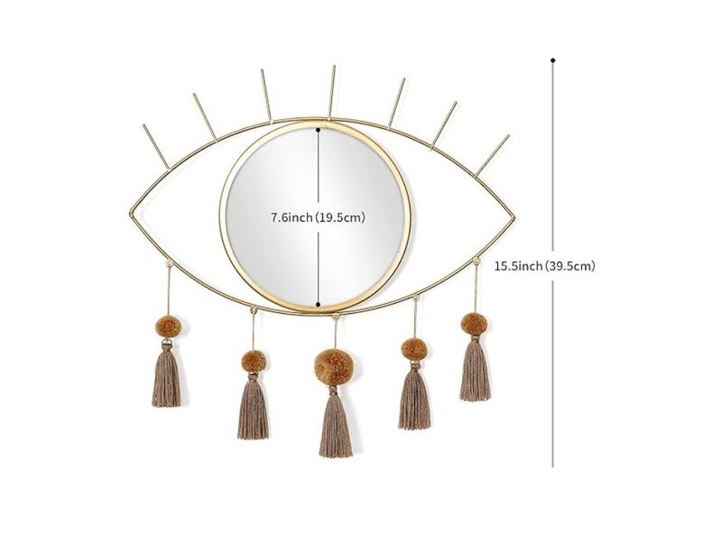 Boho Evil Eye Wall Mirror &ndash; Gold Metal Frame with Tassels