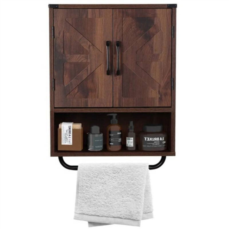 Wall-Mounted Bathroom Cabinet with Shelf & Bar – Farmhouse Style