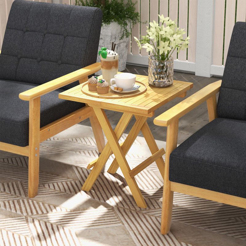 18" Folding Teak Wood Square Coffee Table with X-Legs & Slatted Top image number 6