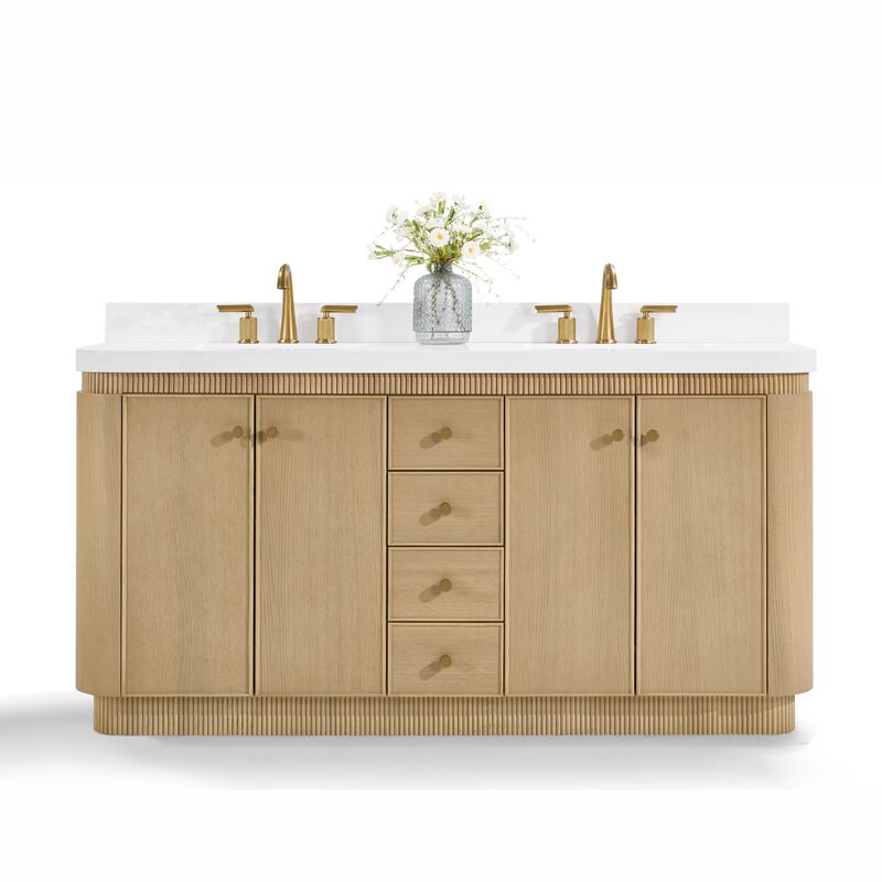 Aston 72 inch Bath Vanity Set in American Oak Finish with Alpine White Quartz Top image number 0
