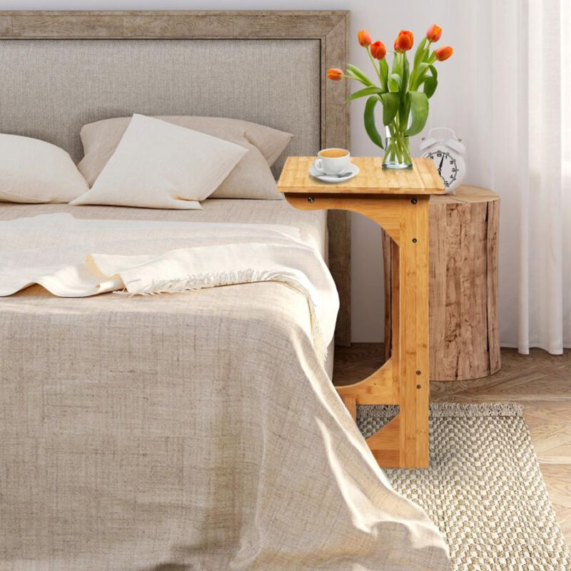 Hivvago Bamboo Sofa Table End Table Bedside Table with Storage Bag