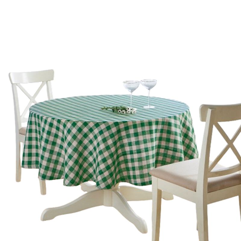 Solino Home 100% Pure Linen Round Tablecloth - Morgan Check