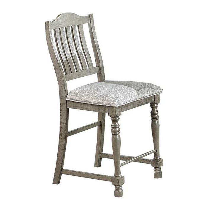 Rizi Counter Height Chair Set of 2, Carved Legs, Open Slats, Gray Wood - Benzara