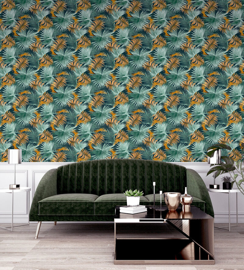 Esau Teal Jungle Palms Wallpaper image number 3