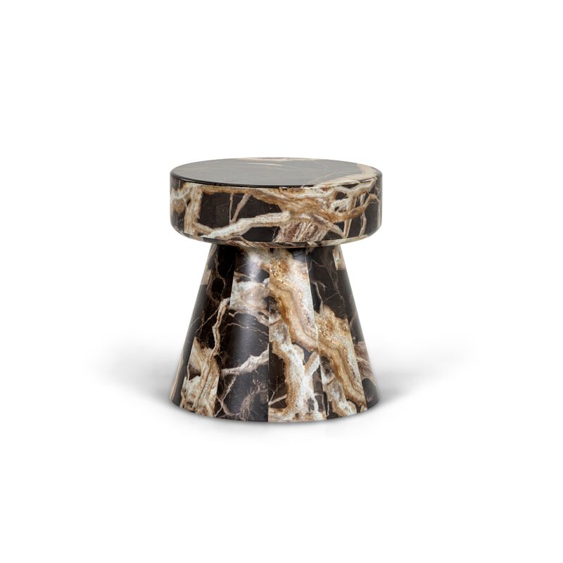 Cid Ria End Table Set of 2, Brown-White Faux Marble, Pedestal Base image number 1